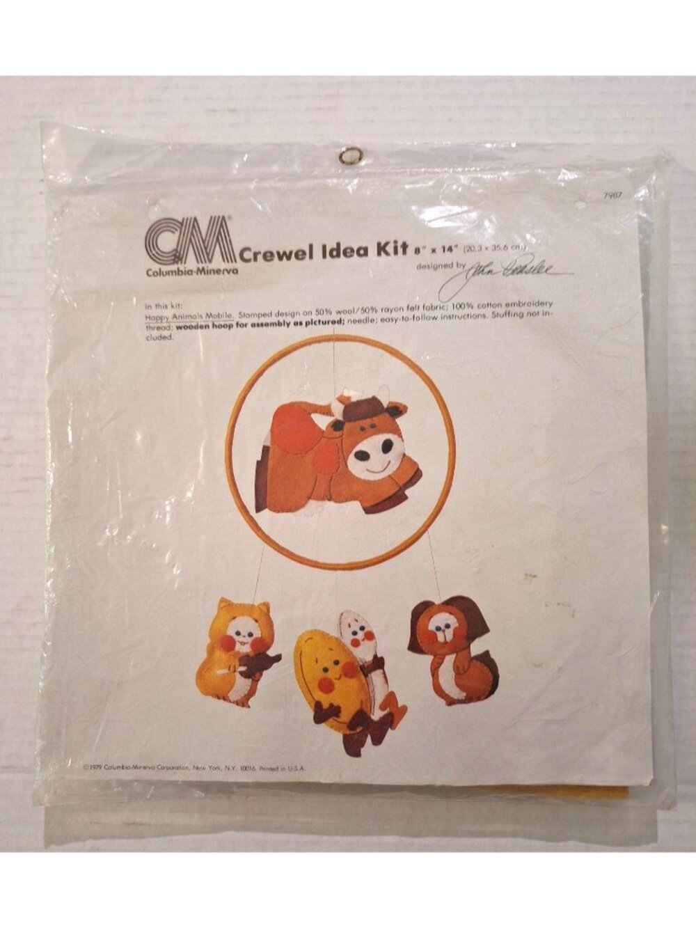 Happy Animals Mobile Crewel Idea Kit 8 x 14 VTG 1979 by CM Columbia Minerva 7987